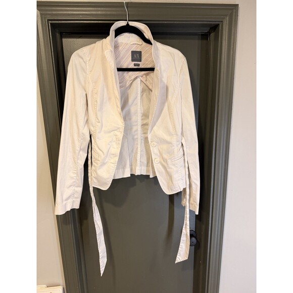 Armani Exchange Blazer Women’s White Medium Jacket Tabby Weave Cotton Canvas - Picture 1 of 3
